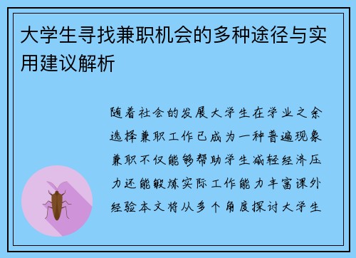 大学生寻找兼职机会的多种途径与实用建议解析